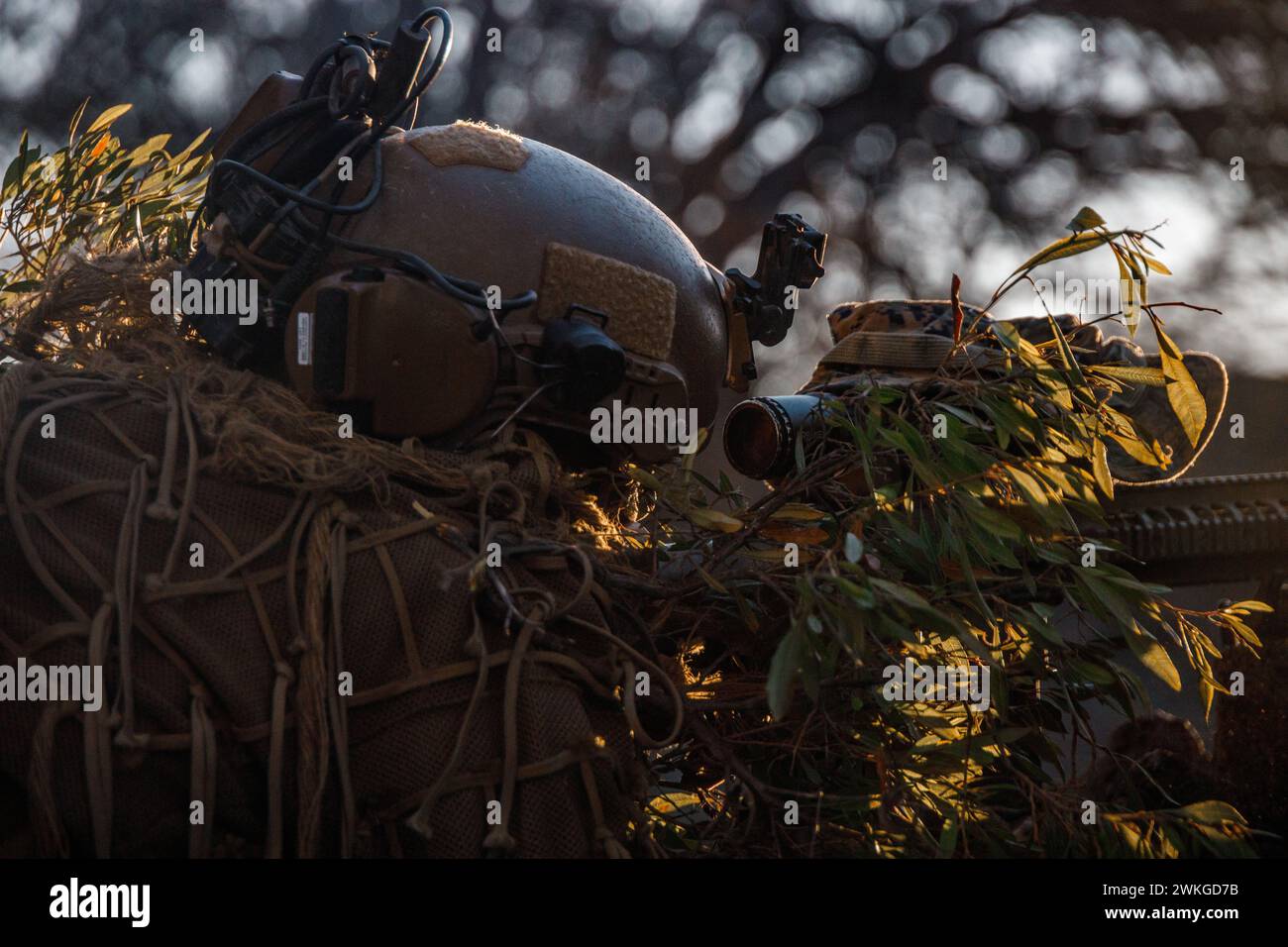 U.S. Marine Corps Lance Cpl. Bilal Carroll sights into an M110 semi ...