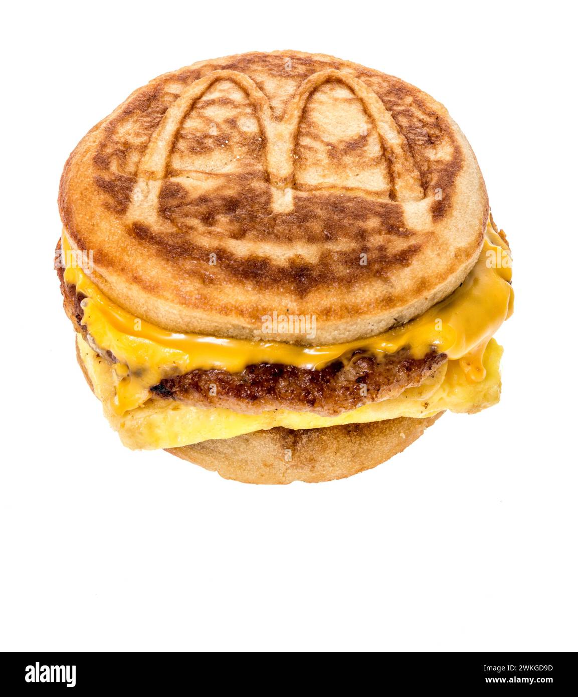 Winneconne, WI - 20 February 2024: A package of McDonalds sausage, egg, and cheese Mcgriddles on an isolated background. Stock Photo