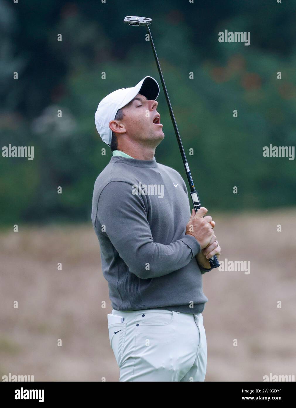 February 17, 2024 Rory McIlroy reacts to missing a putt during the third round of the Genesis Invitational at Riviera Country Club in Pacific Palisades, CA. Charles Baus/CSM Stock Photo