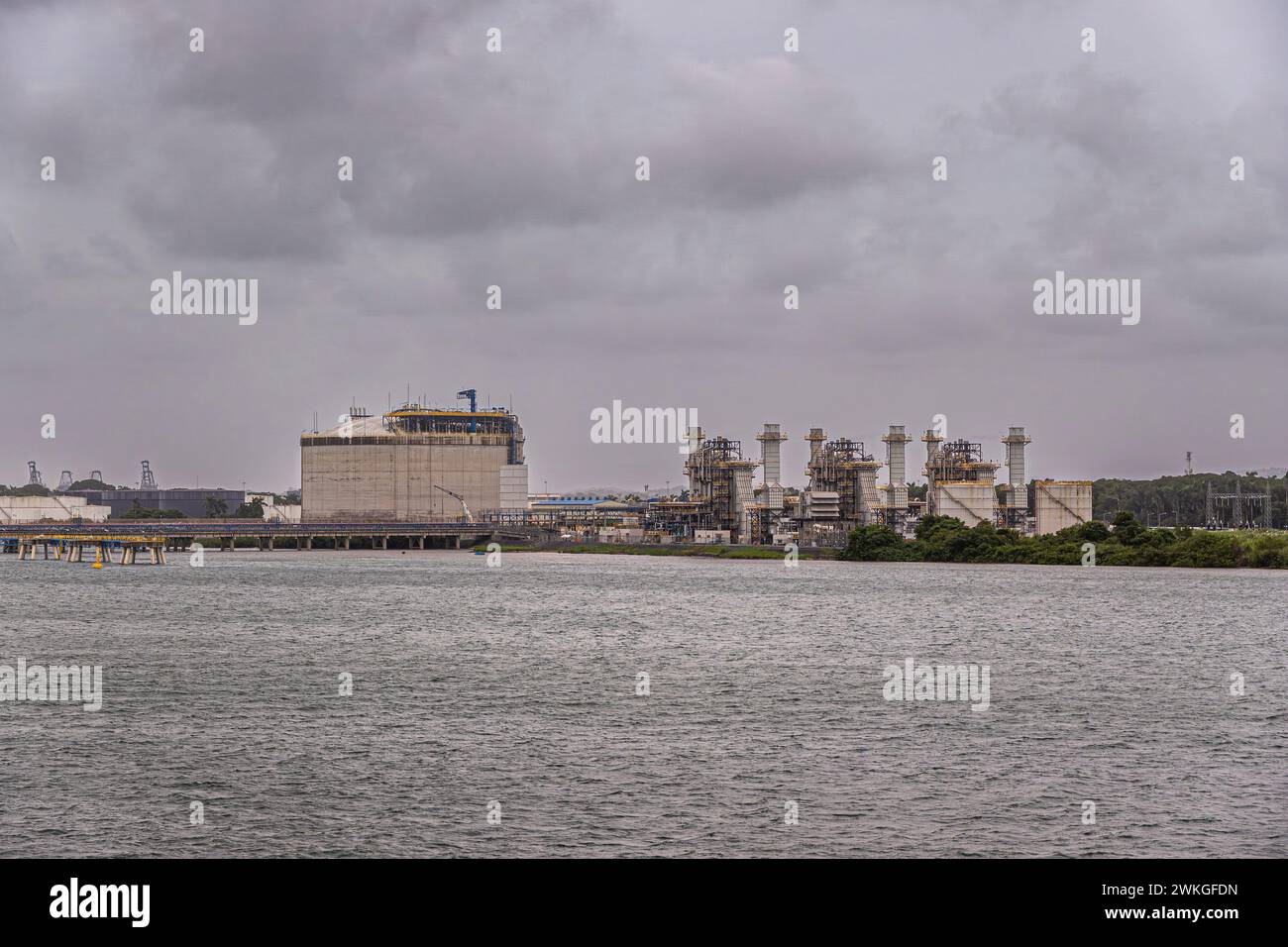 Port of Colon, Panama July 24, 2023 AES Colon power station or Termoelectrica, heavy industry