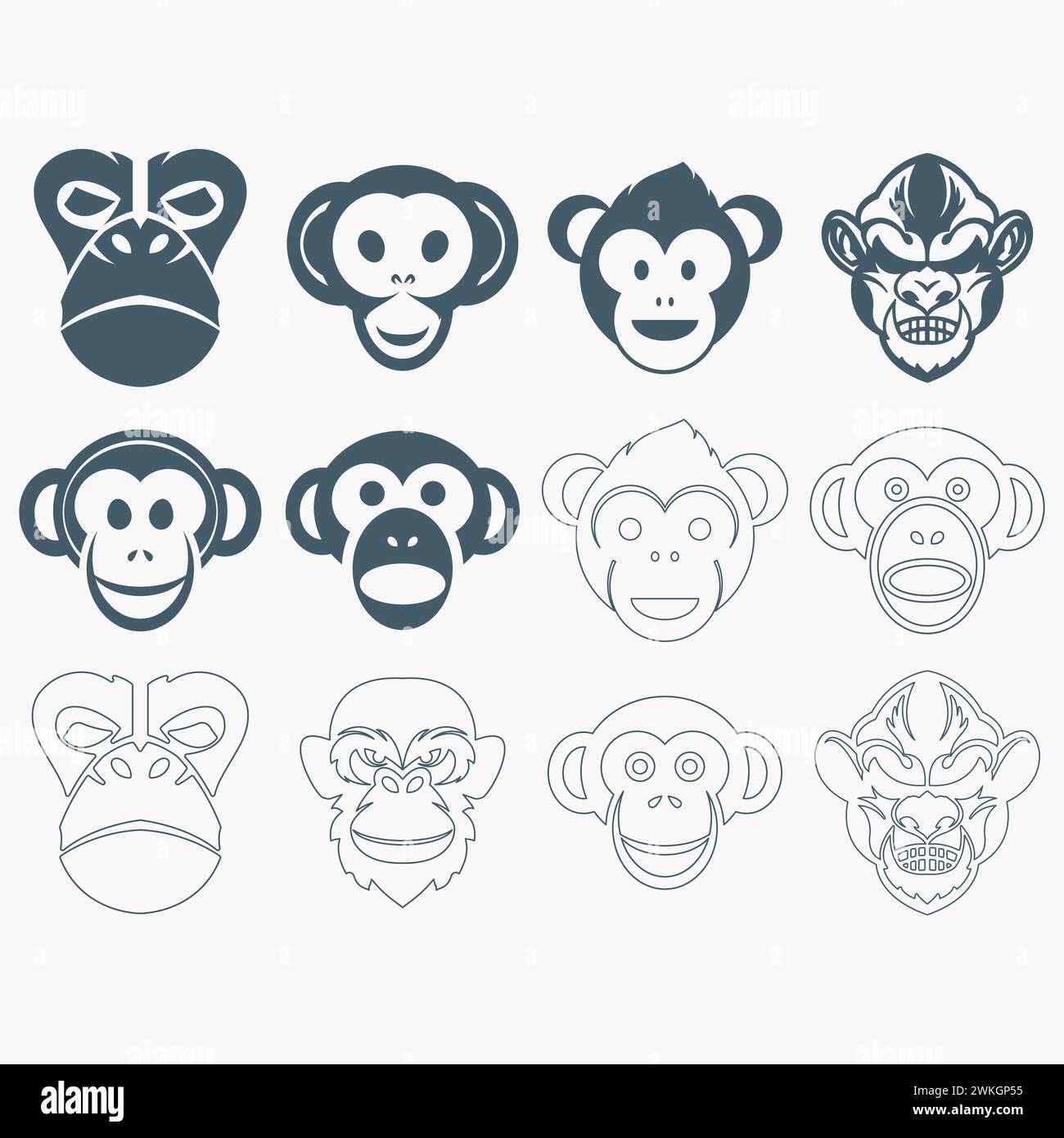 vector image illustration of a collection of monkey logo Stock Vector ...