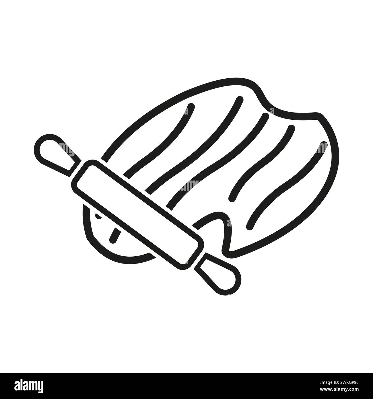 Rolling pin on dough. Baking process illustration. Kitchen utensil