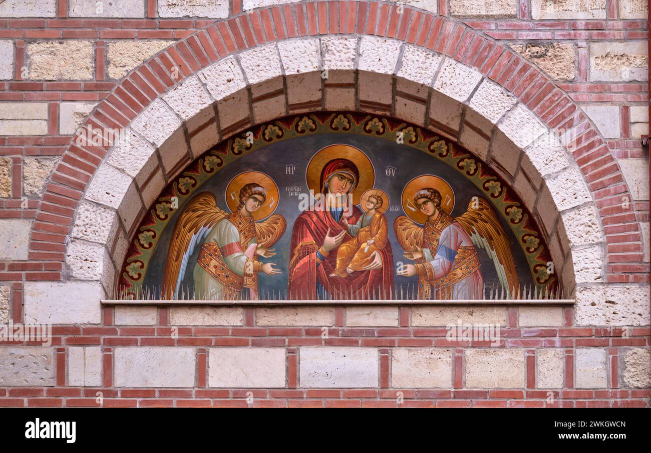 Wall painting, balcony, Katholikon, Monastery of St Theodora, Thessaloniki, Macedonia, Greece Stock Photo