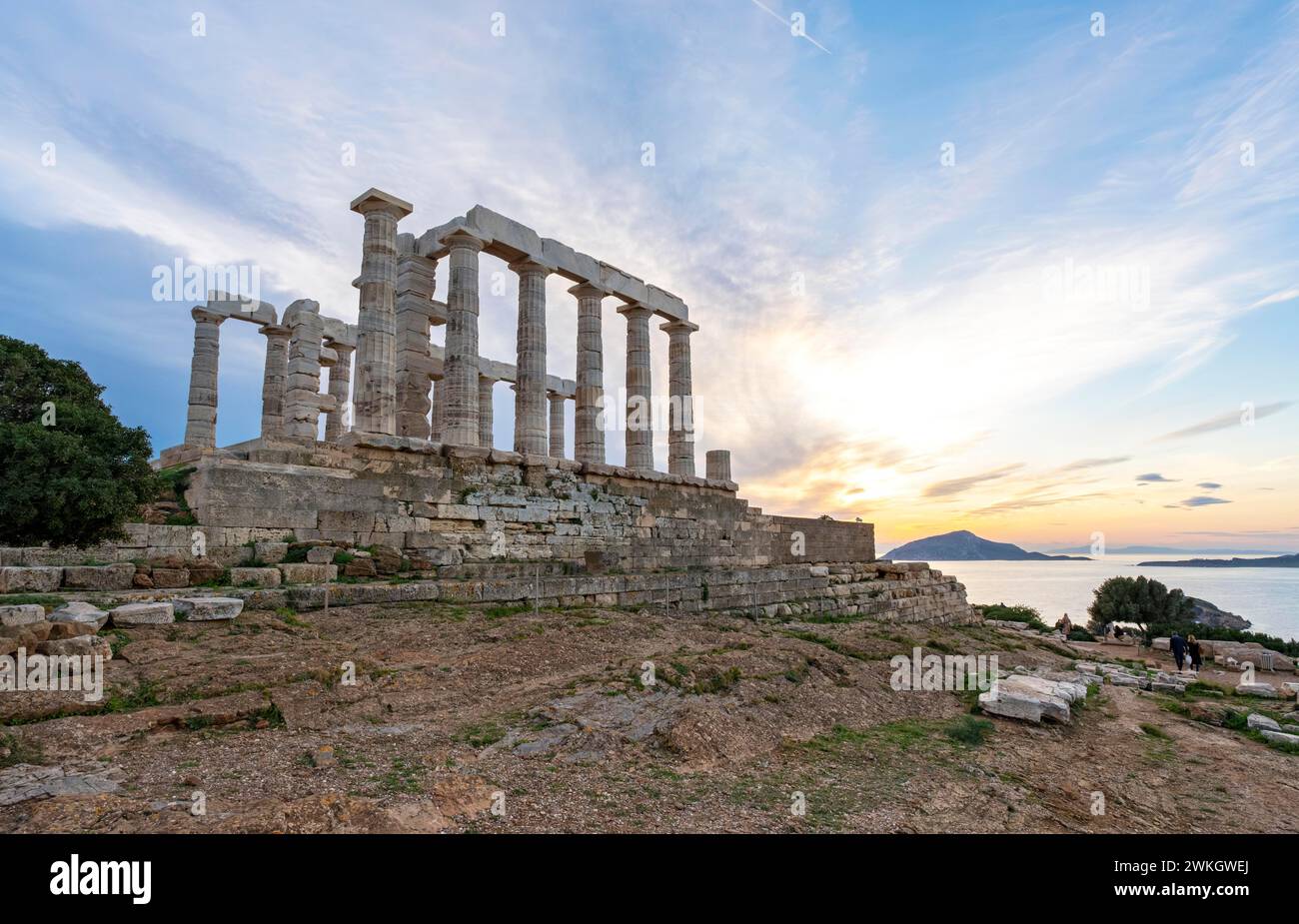 Ancient Temple of Poseidon at sunset, Cape Sounion, Greece Stock Photo ...
