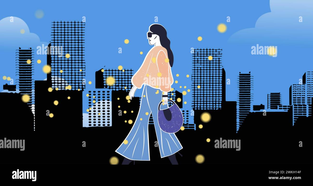 Image of fashion drawing of model over cityscape Stock Photo