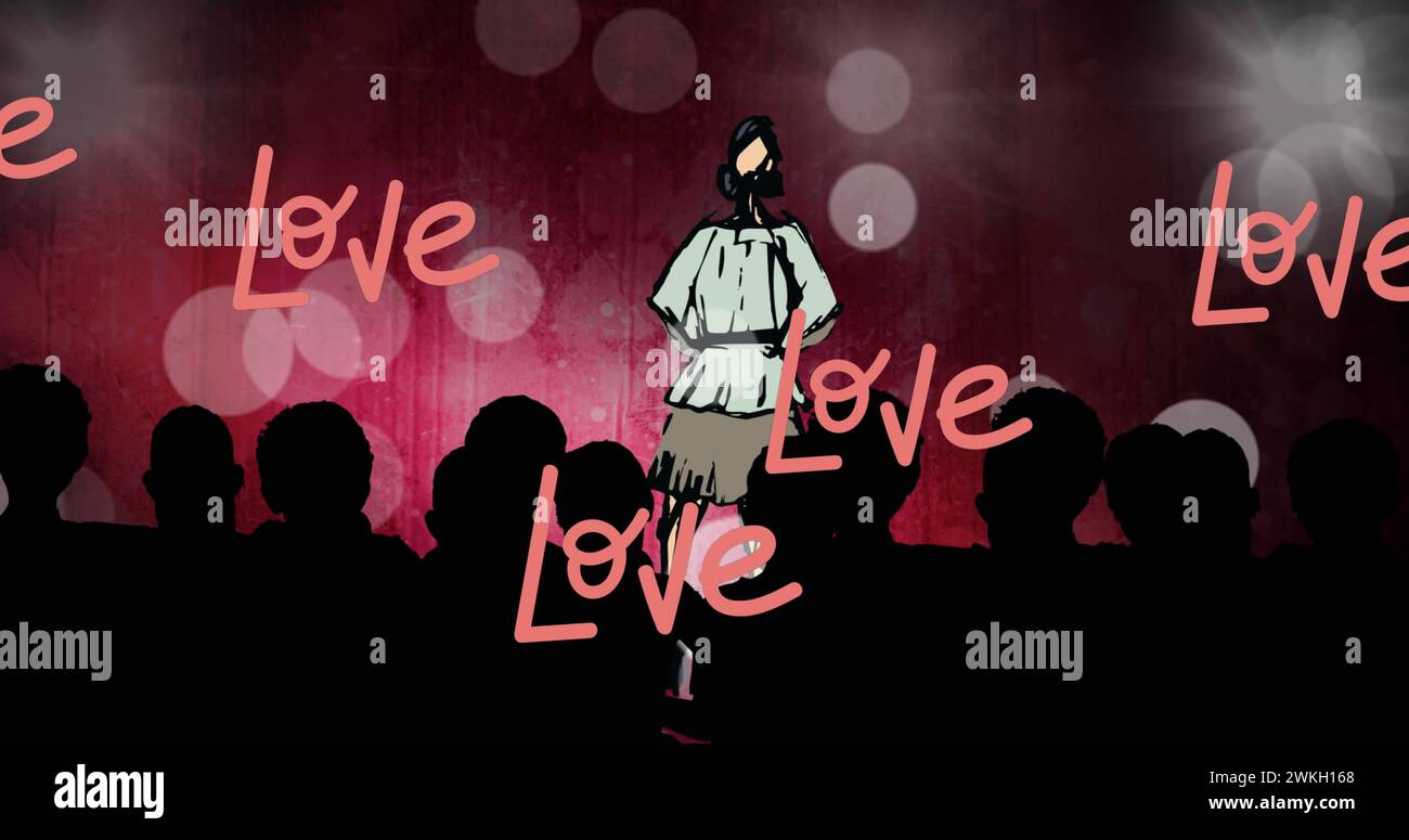 Image of fashion drawing of model on catwalk at fashion show on red ...