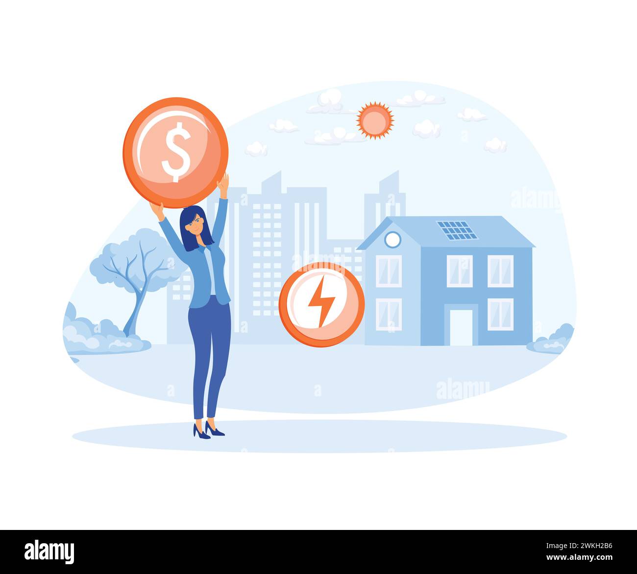 Woman checks heating meter and calculate household utility bill. flat vector modern illustration Stock Vector