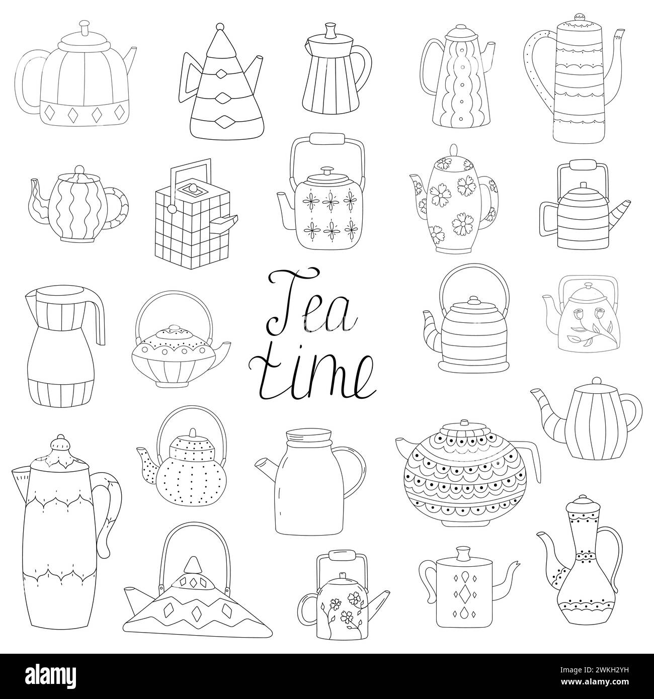 Set of teapots, kettles. Hand drawn illustration kitchen tools Stock ...