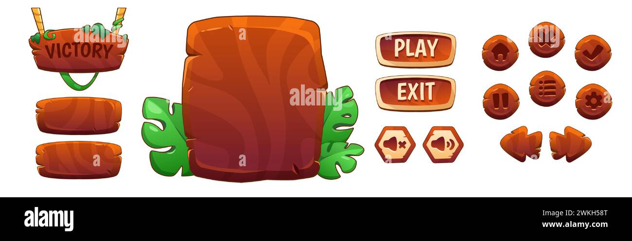 Tropical adventure game buttons set isolated on white background ...