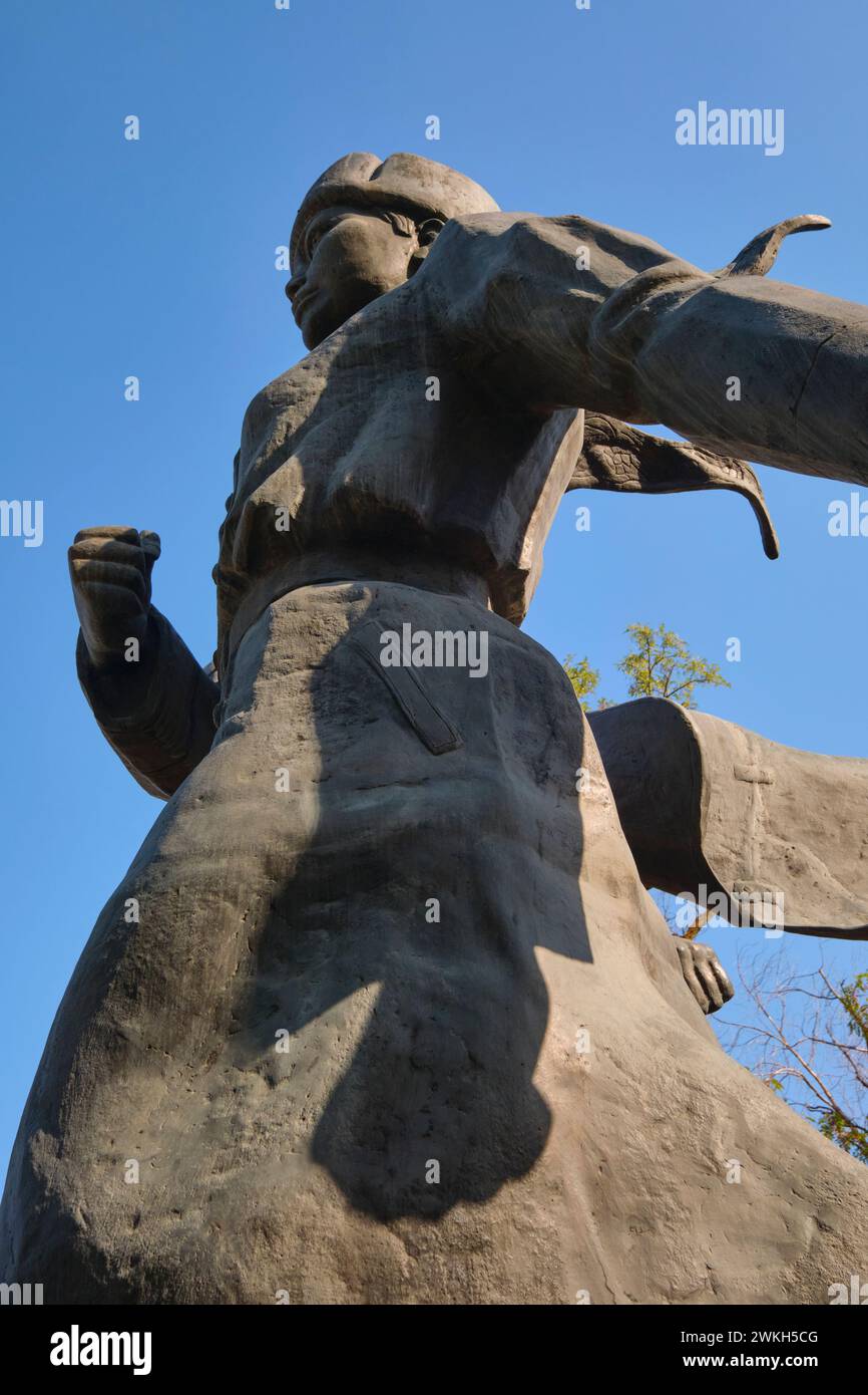 A side view of the statue of Aliya Moldagulova. At the sculpture ...
