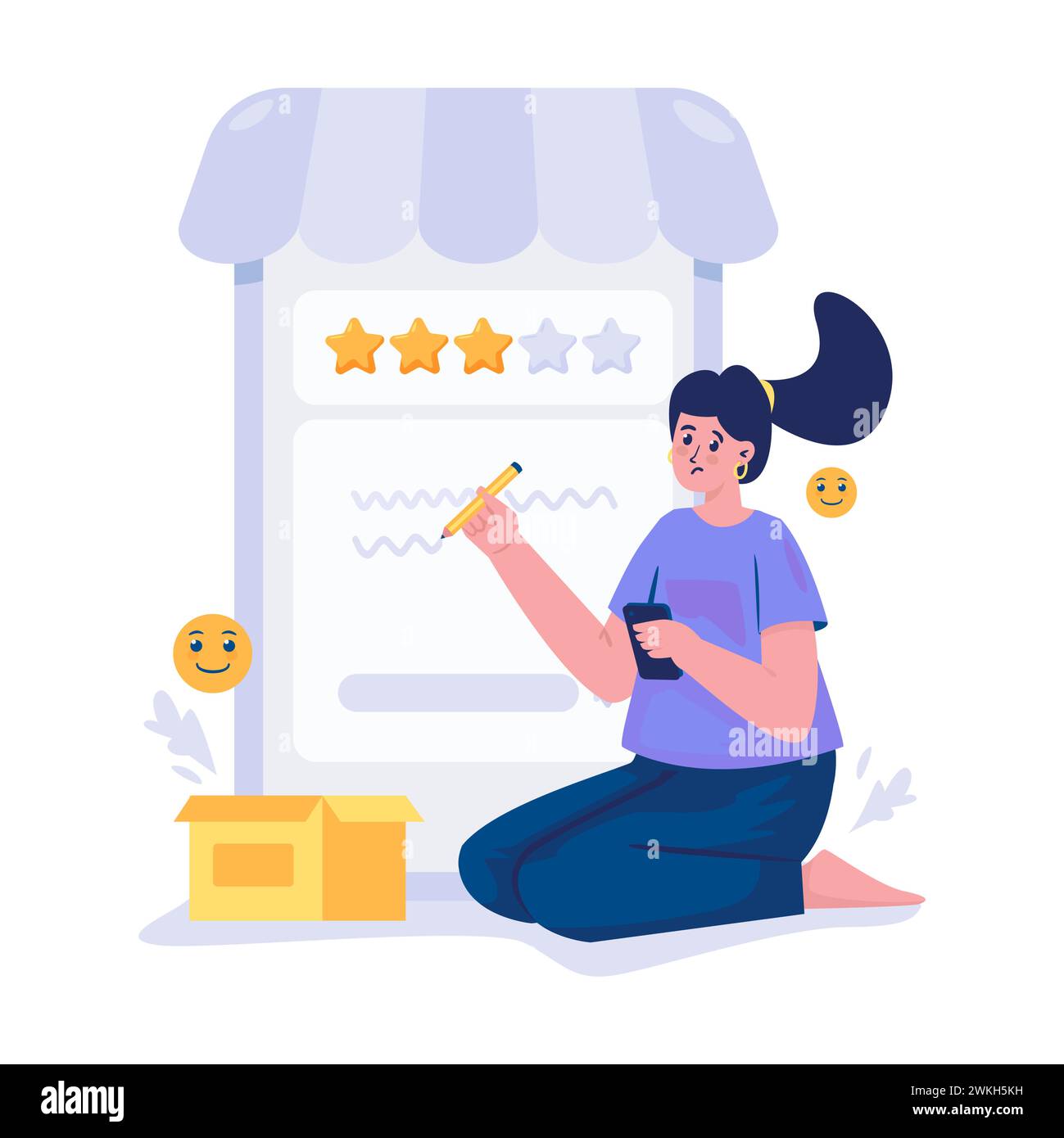 Write a feedback comment and give a 3-star rating illustration Stock Vector
