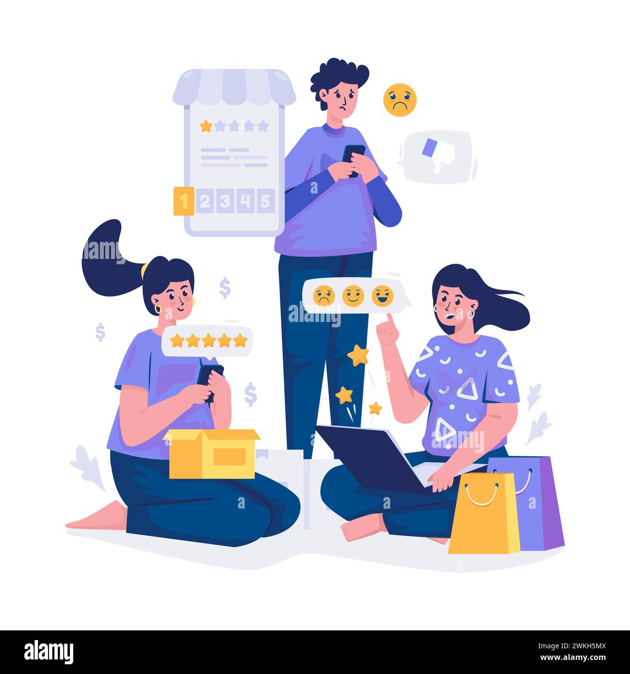 Shopping review online store rating feedback illustration Stock Vector