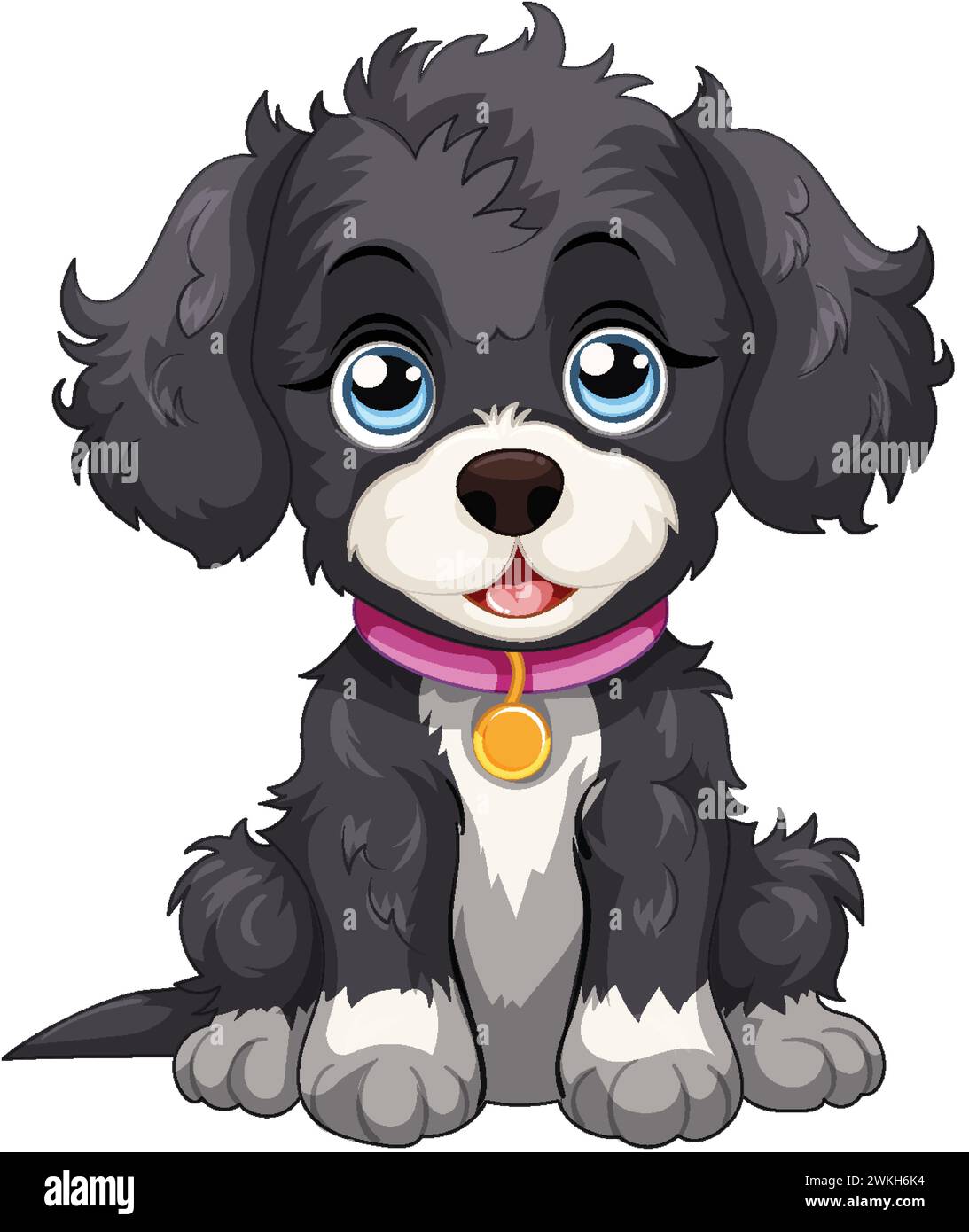Cute cartoon puppy with a vibrant collar Stock Vector