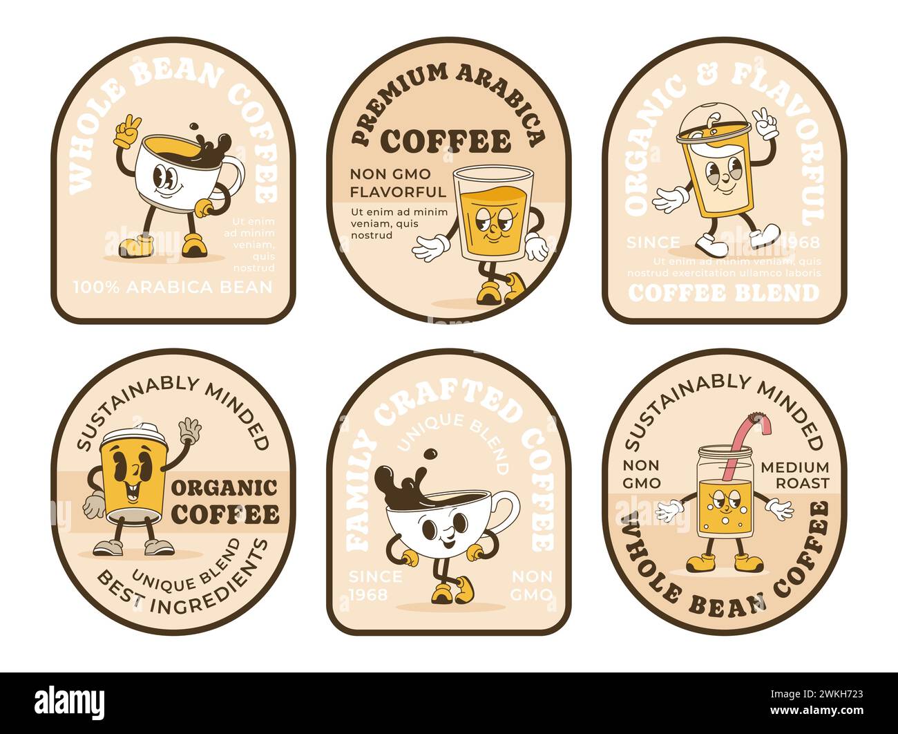 Label design set for coffee bean product package Stock Vector