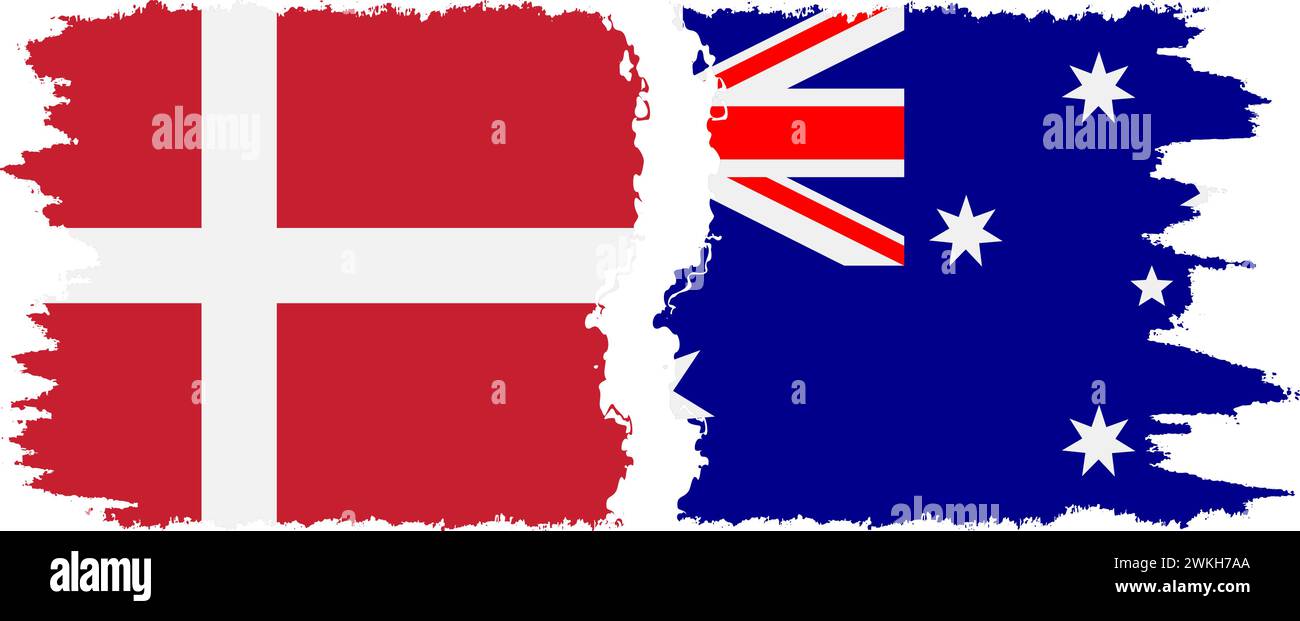 Australia and Denmark grunge flags connection, vector Stock Vector