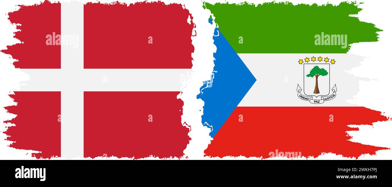 Equatorial Guinea and Denmark grunge flags connection, vector Stock Vector
