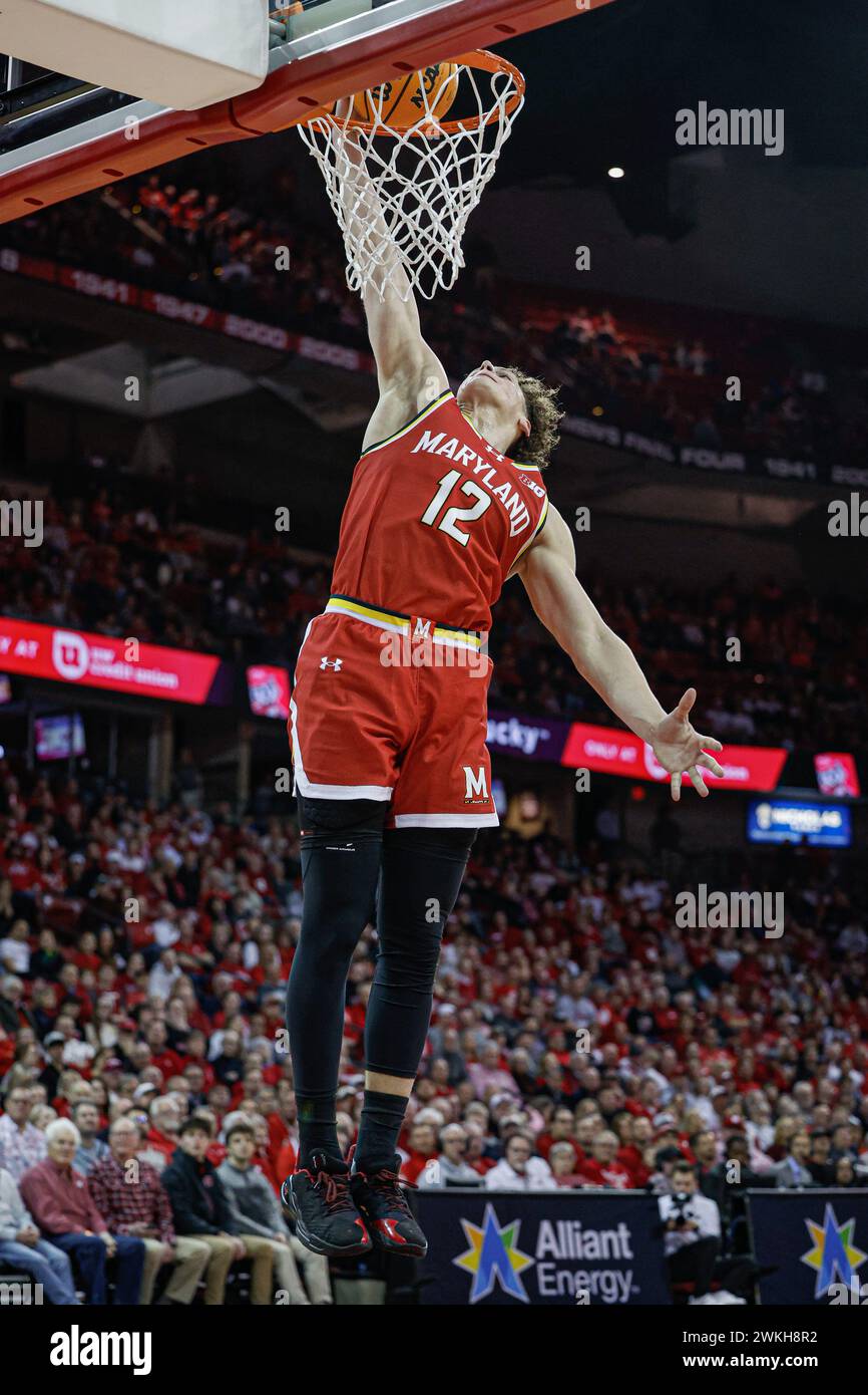 February 20, 2024 Maryland Terrapins forward Jamie Kaiser Jr. (12) dunks on a fast break during