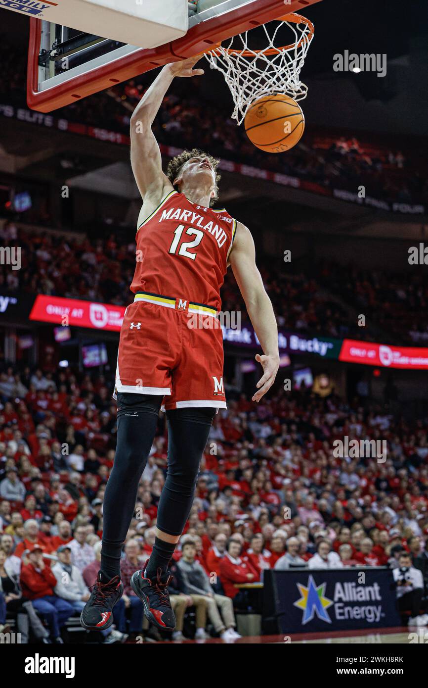 February 20, 2024 Maryland Terrapins forward Jamie Kaiser Jr. (12) dunks on a fast break during