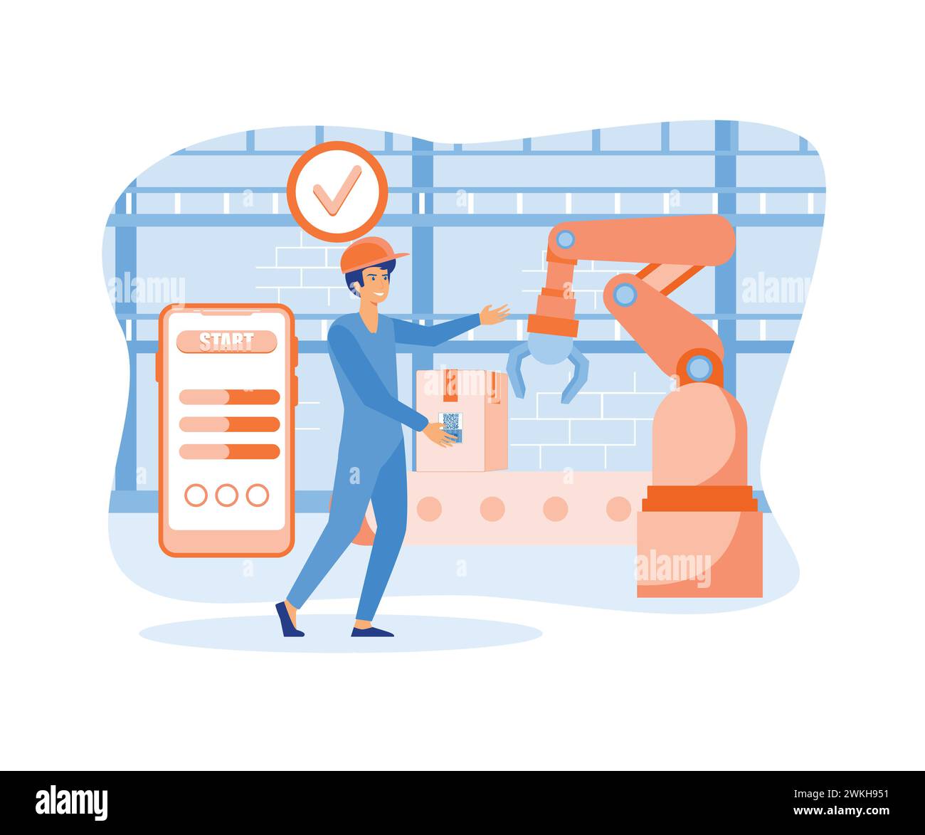 Man working with interactive interface. Smart industry, innovative manufacturing. flat vector modern illustration Stock Vector