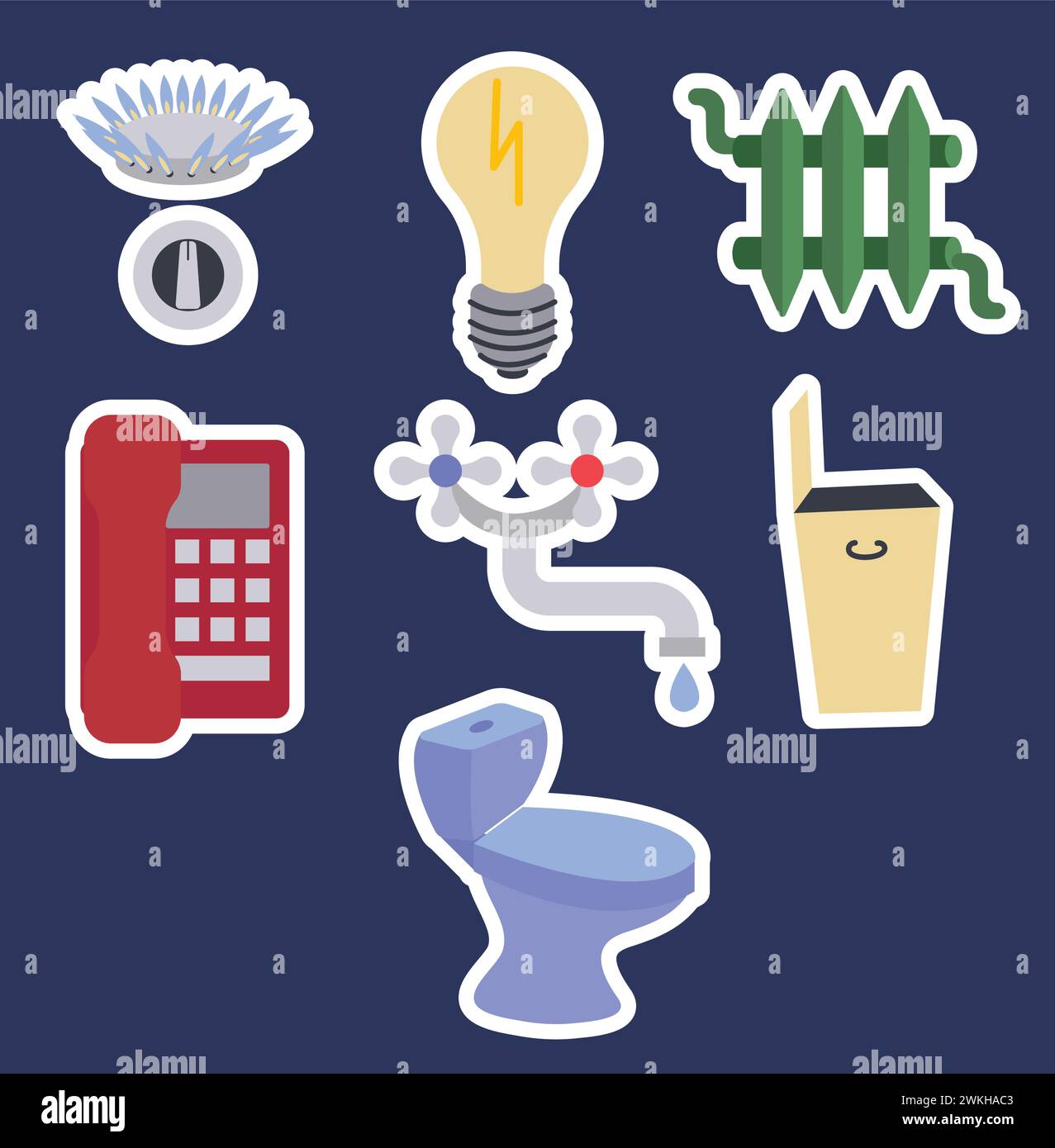 A set of stickers on the theme of utility bills. Gas, electricity
