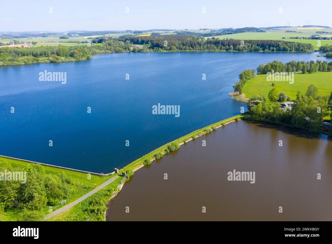 Luftbild vom Laichteich und Großhartmannsdorfer Großteich mit Damm