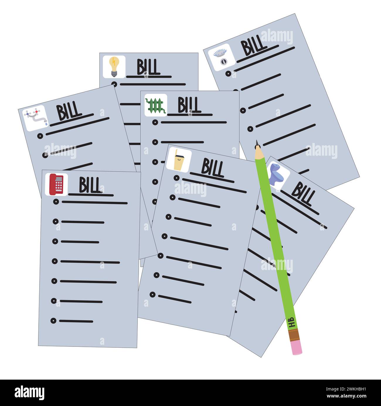 Utility bills. Monthly fee. Vector stock illustration isolated on white ...