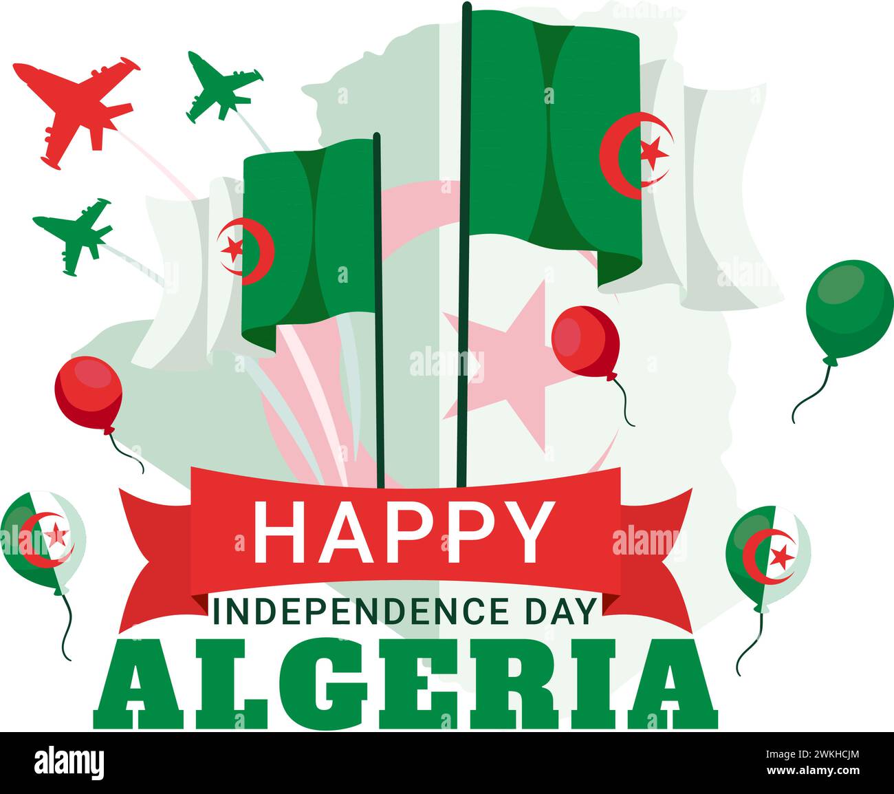 Happy Algeria Independence Day Vector Illustration with Waving Flag and Map in National Holiday Flat Cartoon Background Design Stock Vector