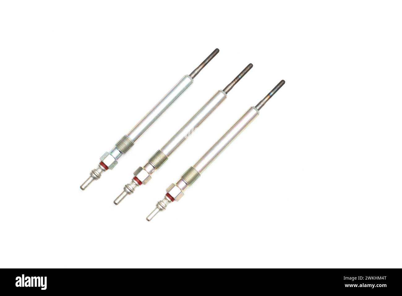 Rod ceramic glow plugs for a diesel engine on a white background, close-up, isolate. Stock Photo