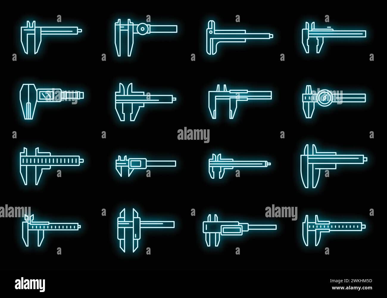 Calibrated calipers icons set outline vector. Control device. Construction calipers Stock Vector