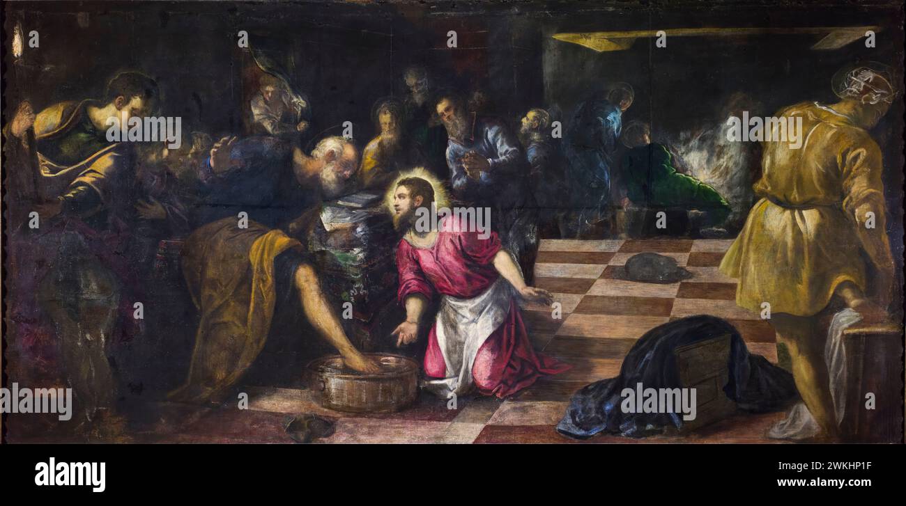 Jacopo Tintoretto, Christ washing the Feet of the Disciples, painting in oil on canvas, 1575-1580 Stock Photo