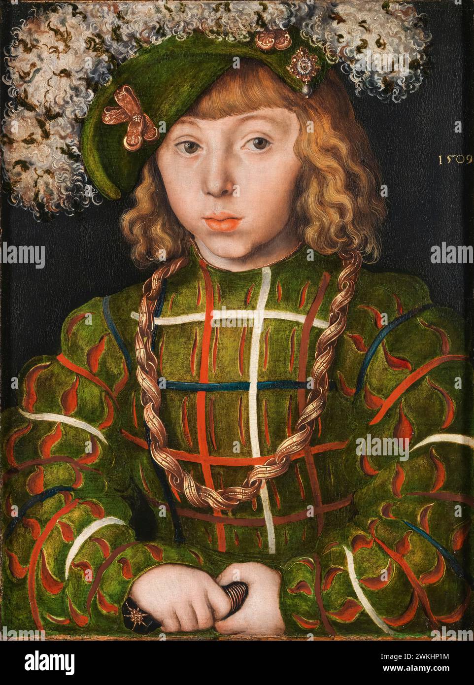 John Frederick I (Johann Friedrich), Elector of Saxony (1503-1554) as a young boy, portrait painting in oil on panel by Lucas Cranach the Elder, 1509 Stock Photo