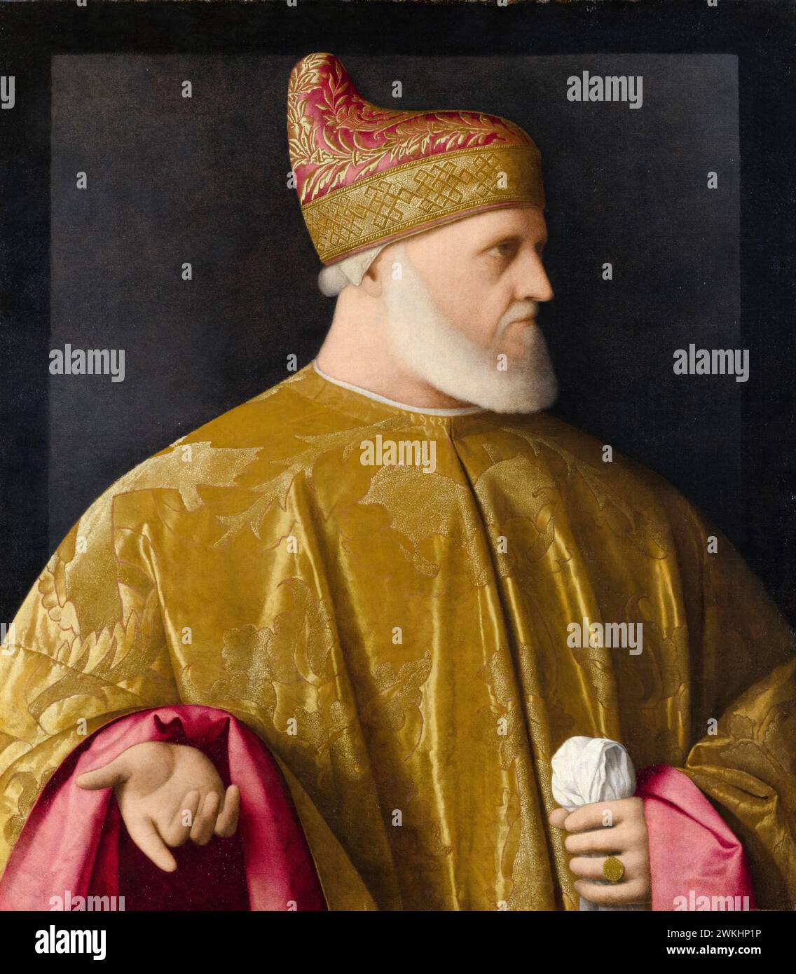 Doge Andrea Gritti (1455-1538), Doge of the Venetian Republic, portrait painting in oil on canvas by Vincenzo Catena, 1523-1531 Stock Photo