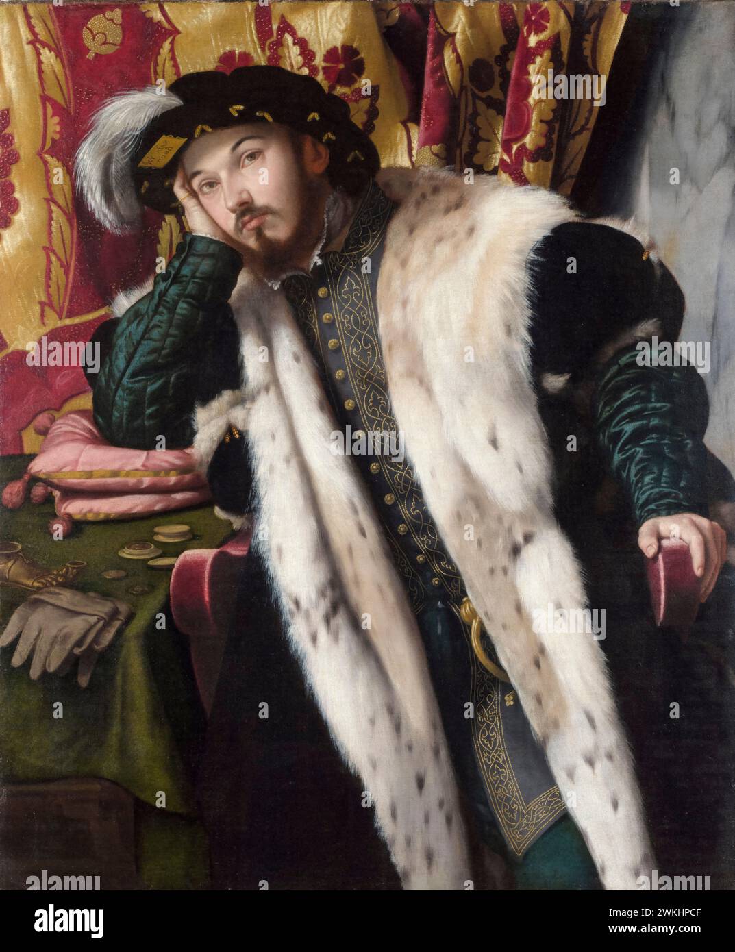 Count Fortunato Martinengo Cesaresco, portrait painting in oil on canvas by Alessandro Bonvicino called Moretto da Brescia, 1540-1545 Stock Photo