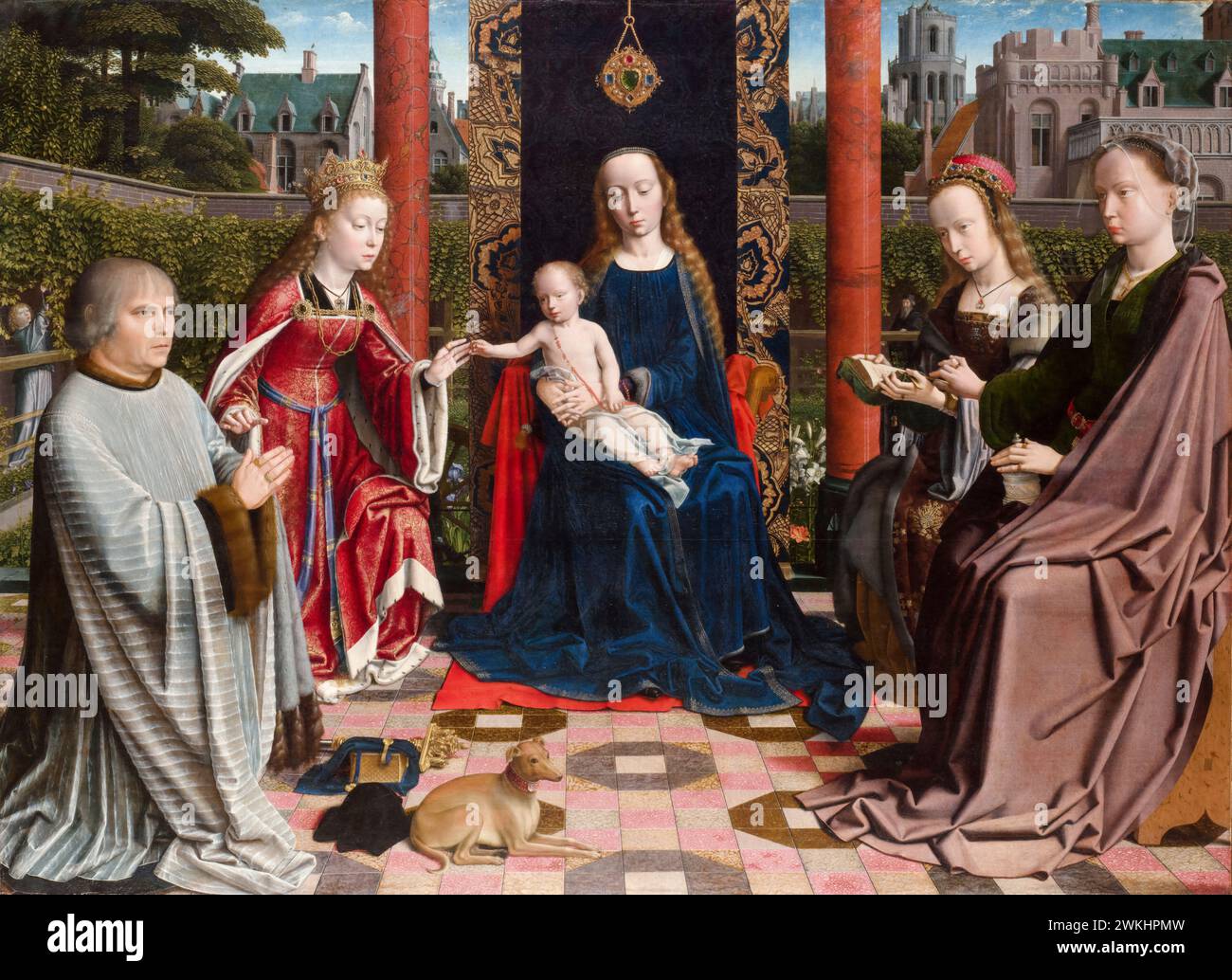 Gerard David, The Virgin and Child with Saints and Donor, painting in oil on oak, circa 1510 Stock Photo