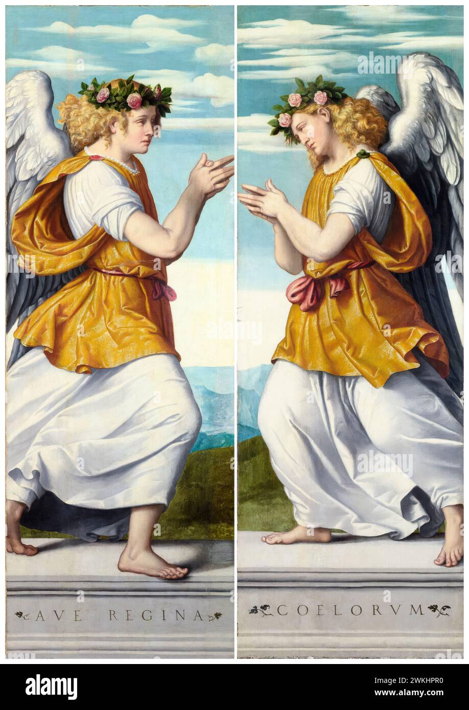 Alessandro Bonvicino called Moretto da Brescia, An Adoring Angel, painting in oil on wood, circa 1540 Stock Photo
