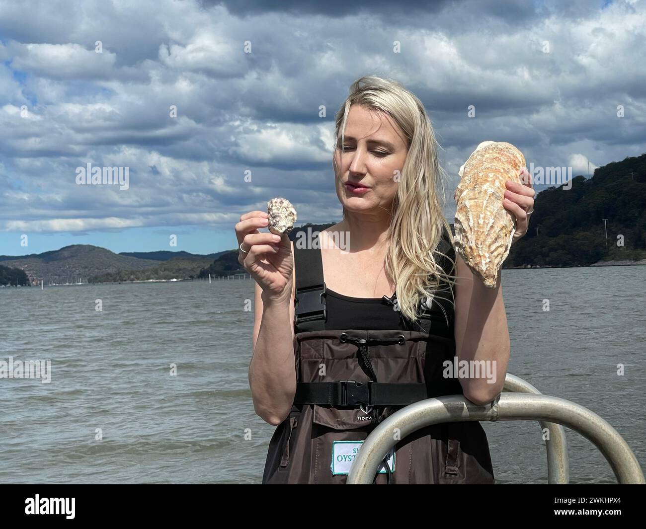 Mooney Mooney, Australia. 01st Sep, 2023. Oyster farmer Sheridan