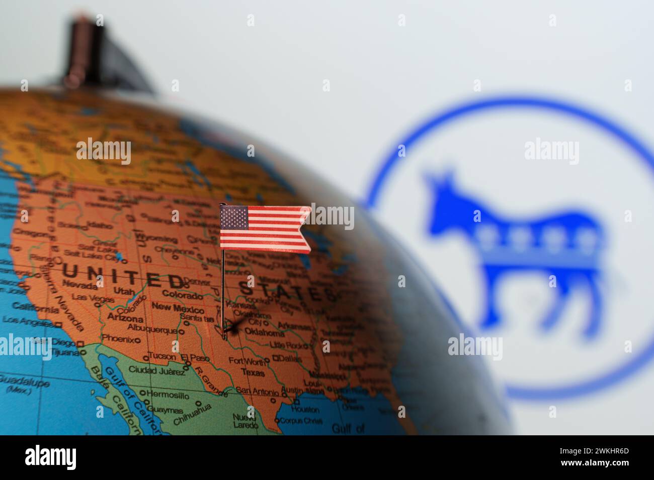USA national flag and Democratic Party logo for political elections. US presidential elections Stock Photo