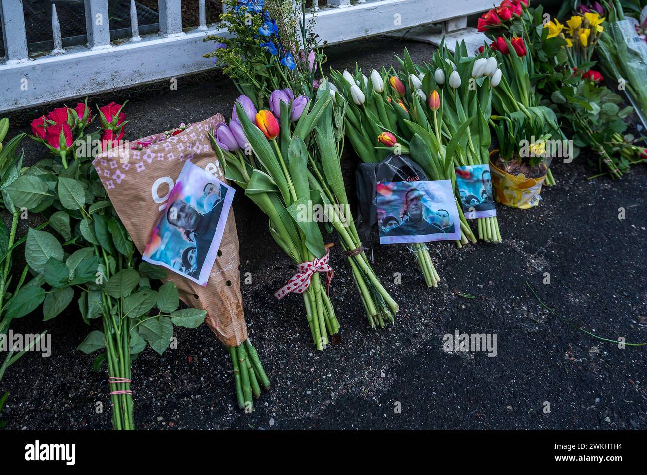 Copenhagen, February 21, 2024 flowers in front of the russian embassy in memory of Aleksej Navalnyj Stock Photo