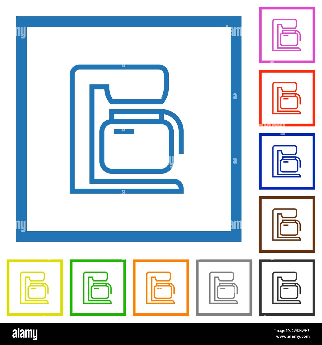 Coffeemaker outline flat color icons in square frames on white background Stock Vector
