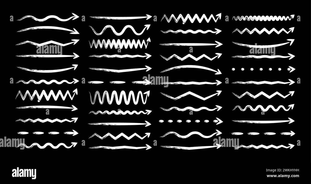 Grunge hand drawn arrows, highlighter lines. Marker stroke, brush pen ...