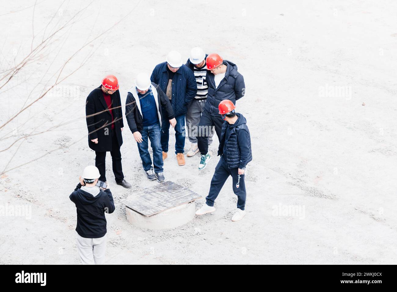 Workers checking quality at construction site Stock Photo