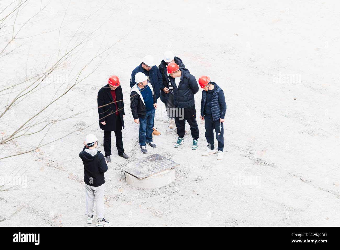 Workers checking quality at construction site Stock Photo