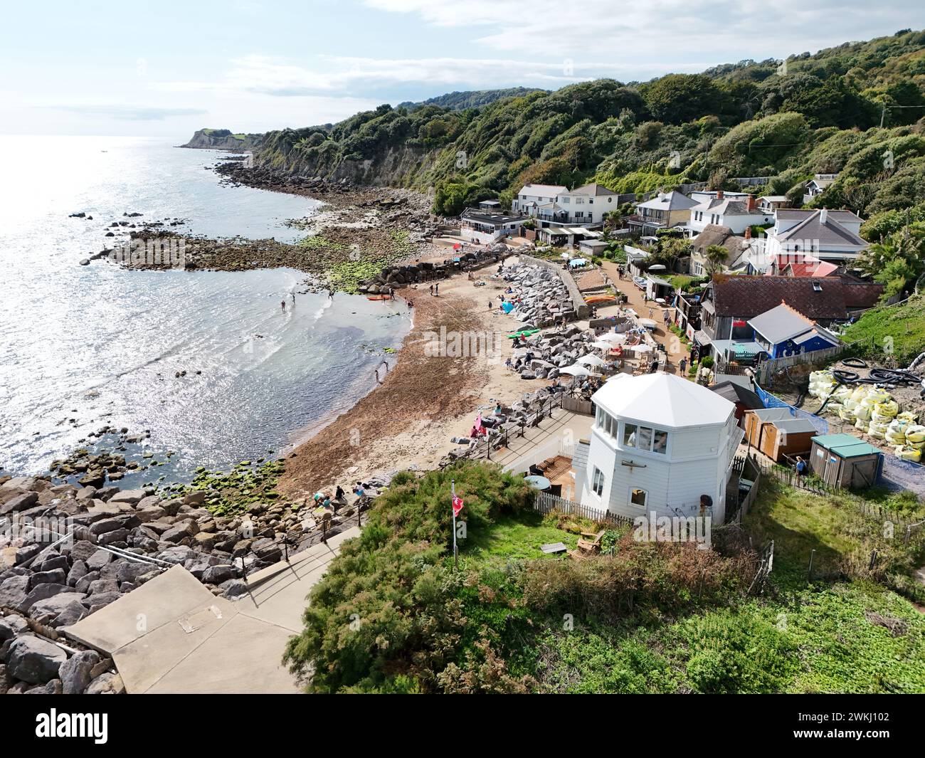 Steep hill Cove Isle of wight UK drone , aerial , view from air Stock Photo