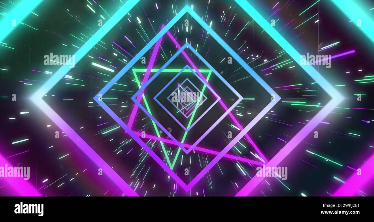 Image of neon shapes moving over black background Stock Photo - Alamy