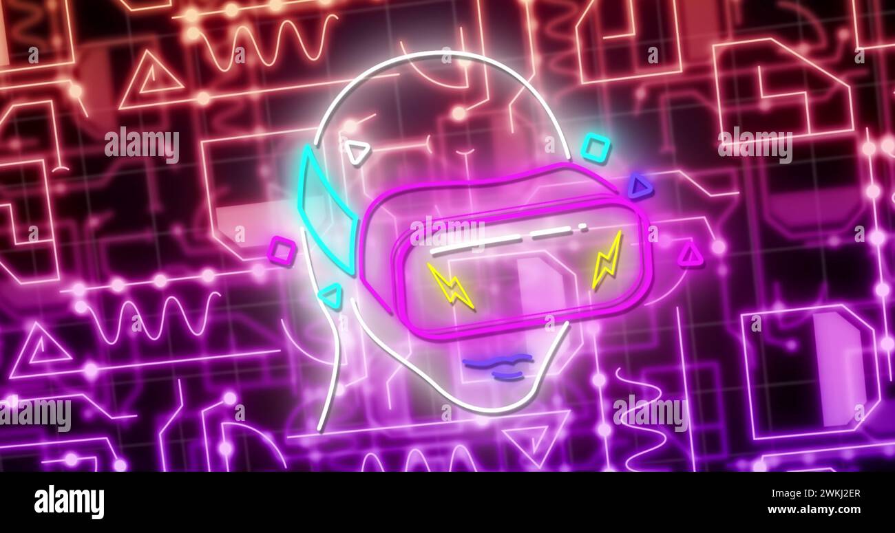 Image of human head using vr headset and data processing over circuit ...