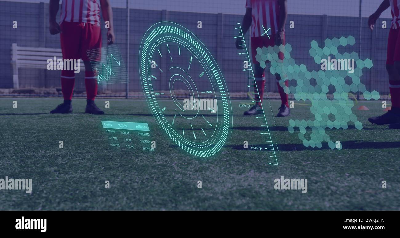 Image of scope scanning and data processing over diverse men playing ...
