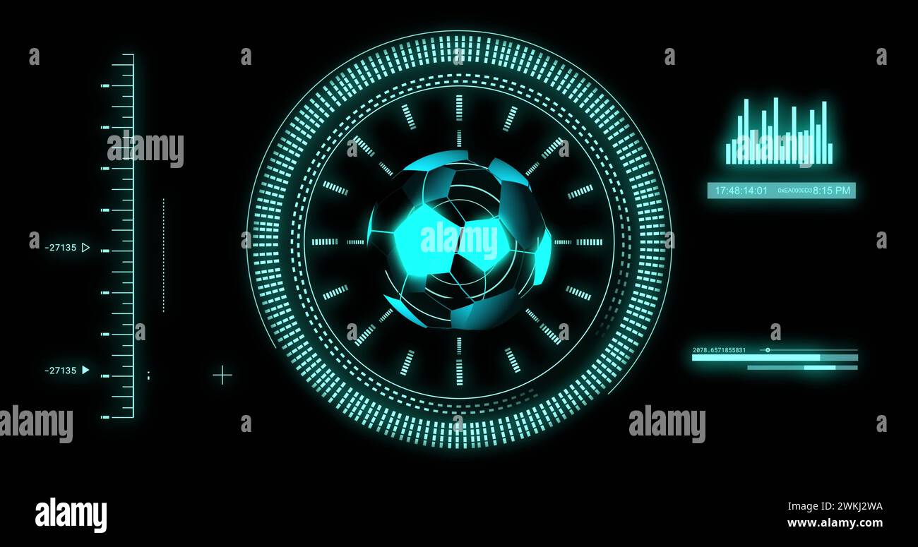 Image of scope scanning and data processing over digital football Stock ...