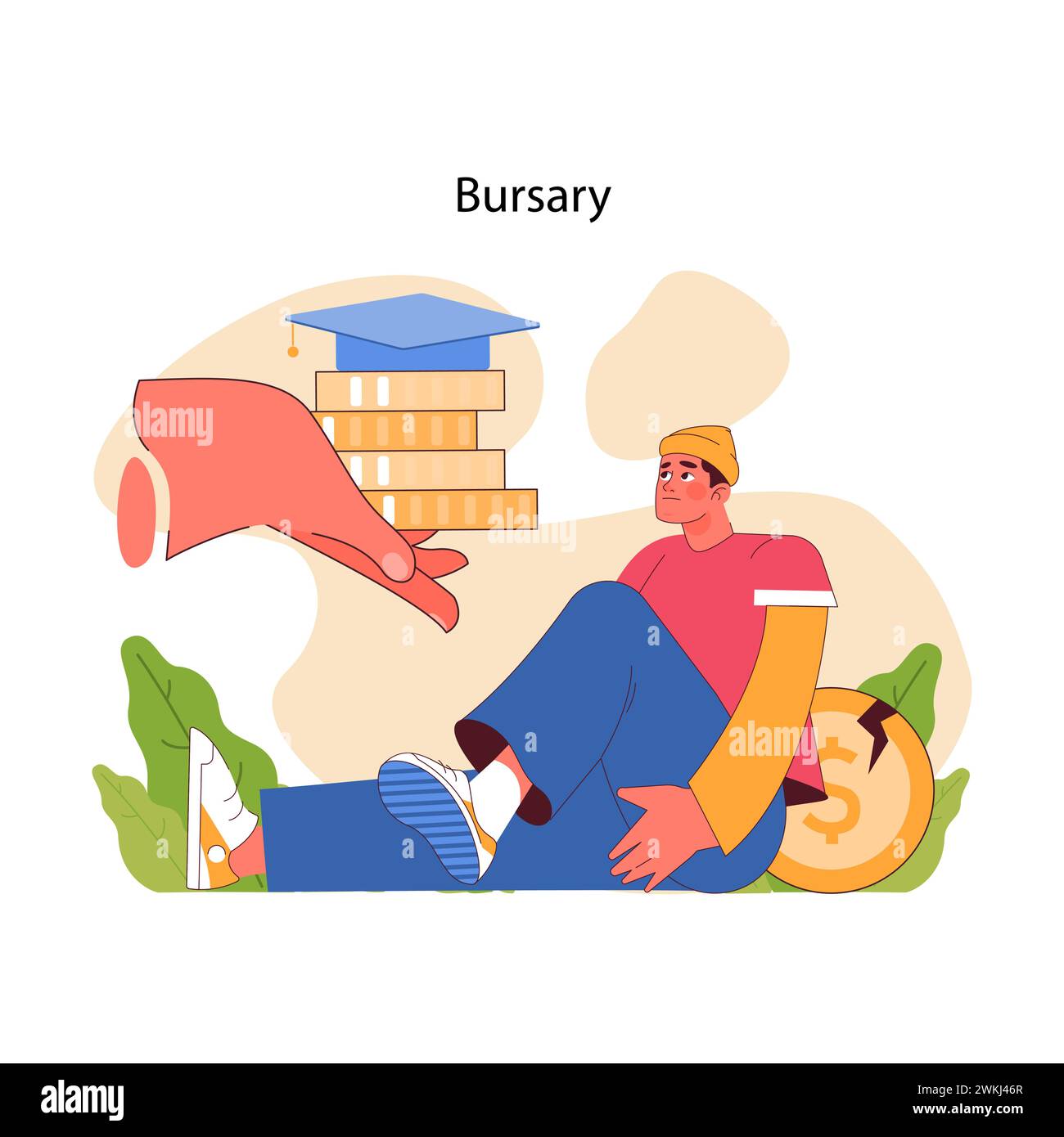 Bursary concept. Poor young man contemplates a financial bursary