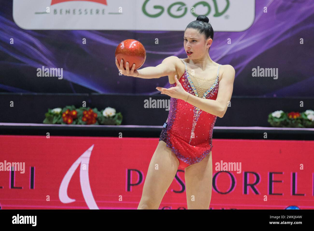 Chieti, Italy. 17 Feb, 2024. Milena Baldassarri of the Ginnastica Fabriano team competes with the ball at the First Round of the Regular Season of the Stock Photo