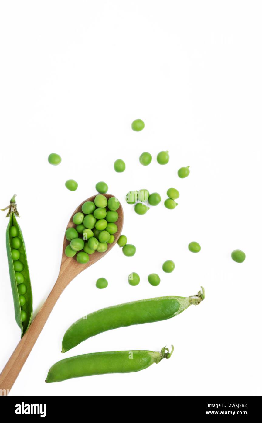 Fresh green peas with pod isolated on white background, healthy green